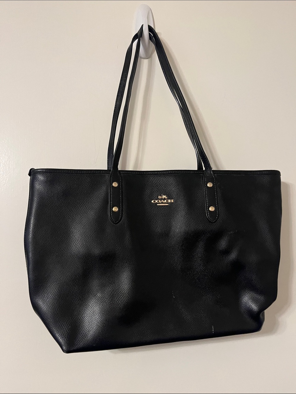 Coach Black Leather Tote with Gold Logo Hardware